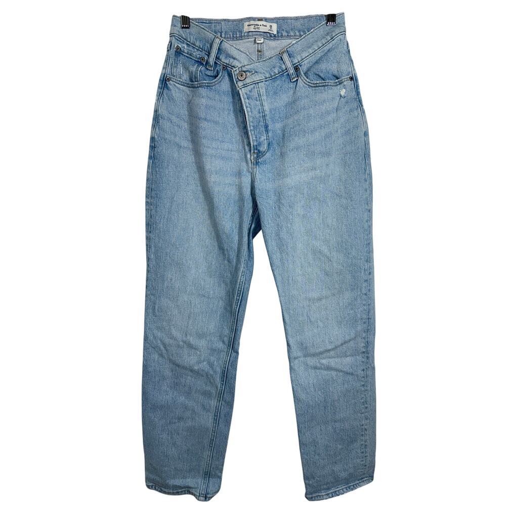 Abercrombie & Fitch Curve Love Dad High Rise Blue Denim Jeans Womens Size 26 2 S